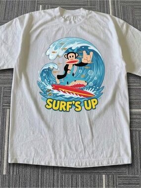 Gildan White Surf's Up Graphic Tee with Blue